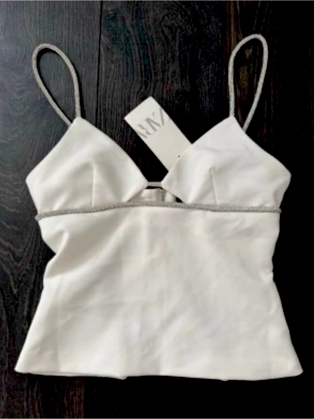 Zara White Glam Top – Size M (New With Tag)